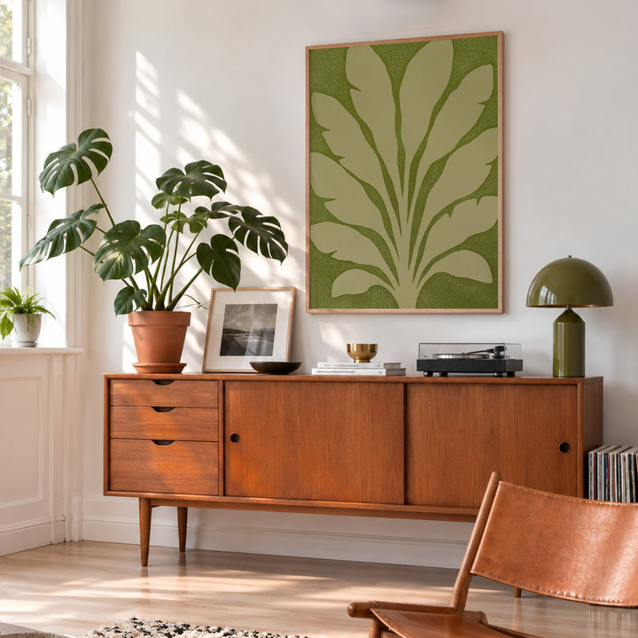 Colourful banana plant leaves botanical art print by Marijn Vink, former co-founder of Enkel Art Studio, modern botanical wall art for colourful interiors