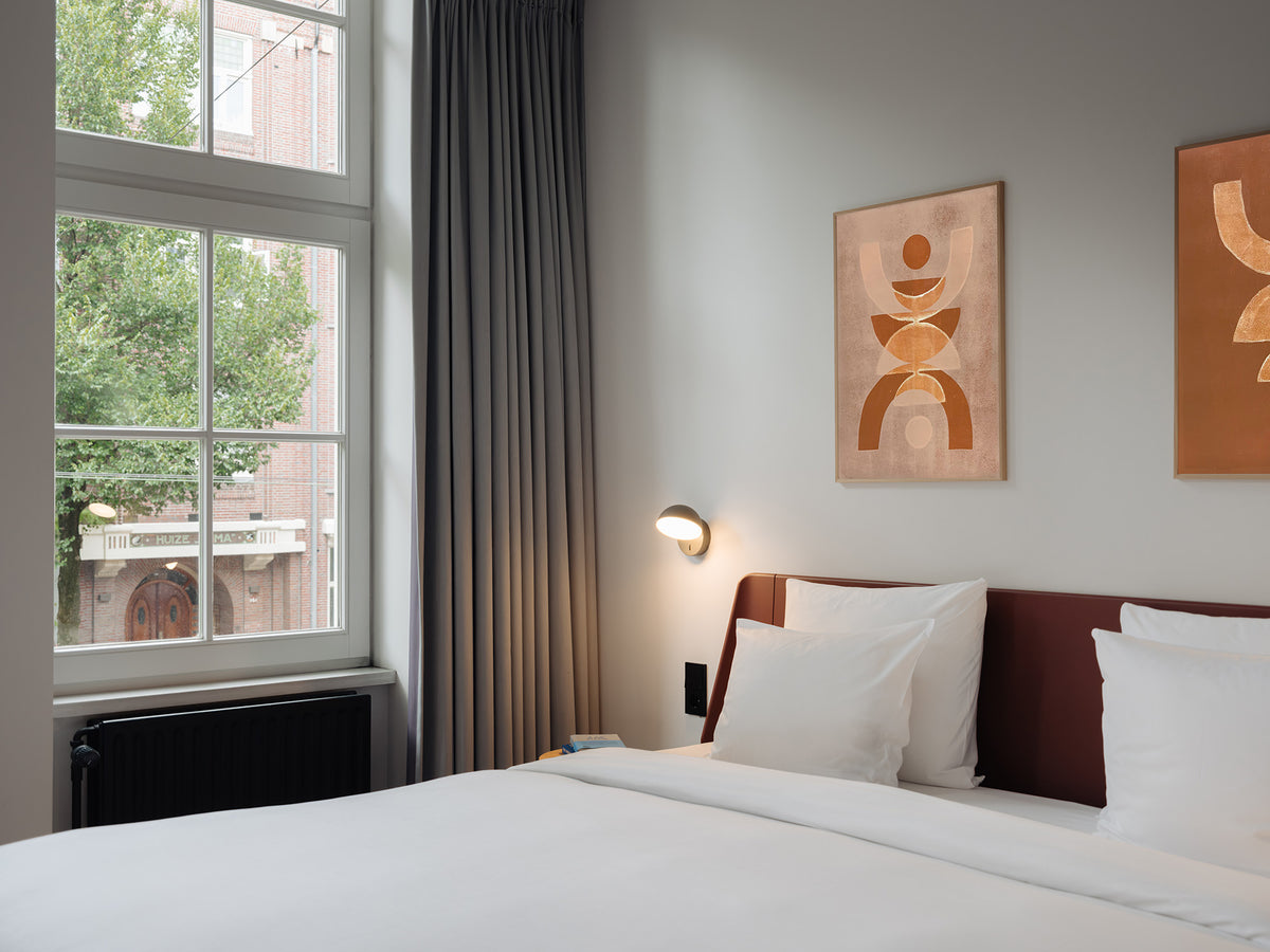 Colourful hospitality art by Marijn Vink for Conscious Hotel Amsterdam, original handmade artwork created for a contemporary interior.
