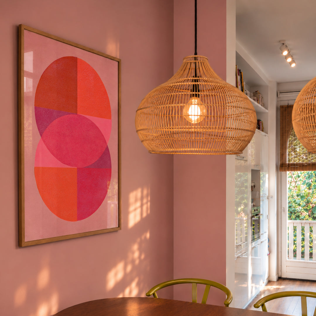 Vibrant pink and orange Energy Giver, colourful abstract wall art and statement fine art print by Marijn Vink, former co-founder of Enkel Art Studio