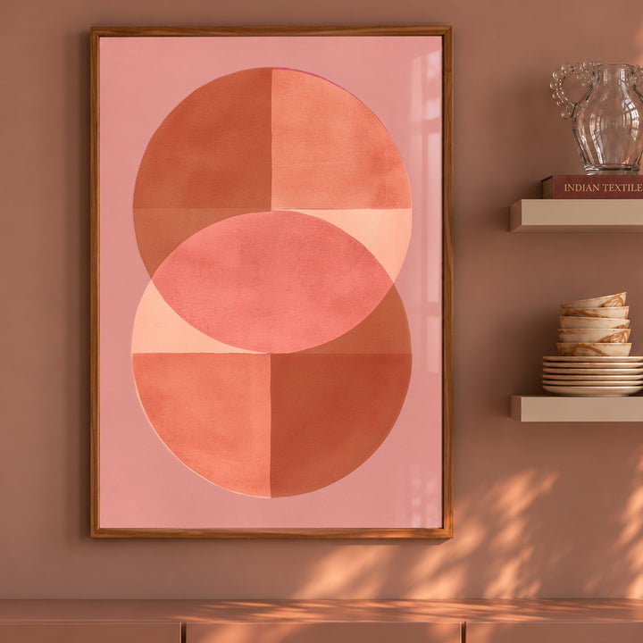 Energy Giver Blush colourful abstract wall art by Marijn Vink displayed in a modern contemporary interior, former co-founder of Enkel Art Studio