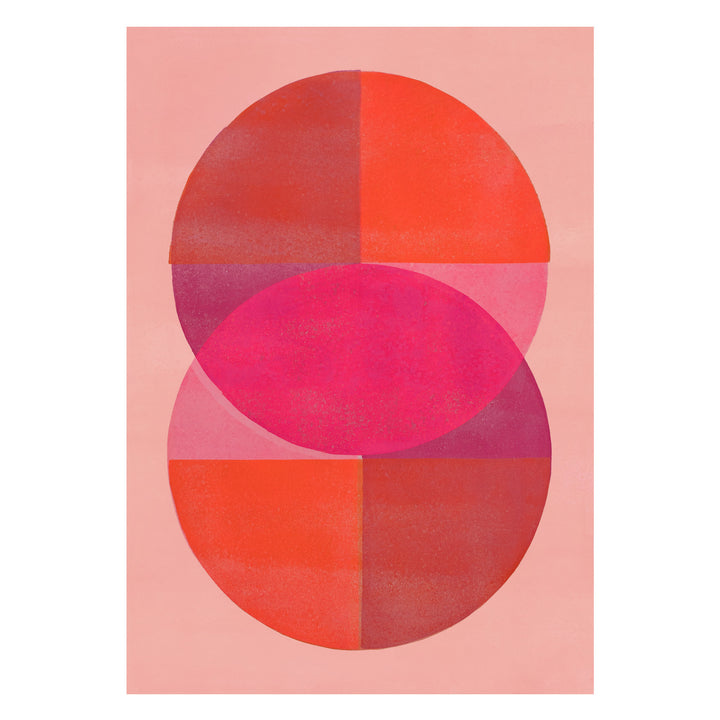 Pink and orange abstract wall art by Marijn Vink in a colourful modern interior