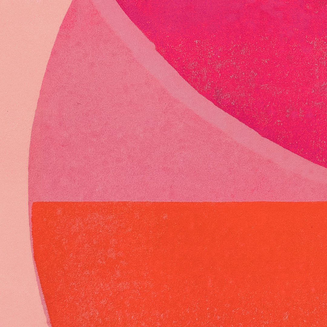 closeup Pink and orange abstract wall art by Marijn Vink in a colourful modern interior
