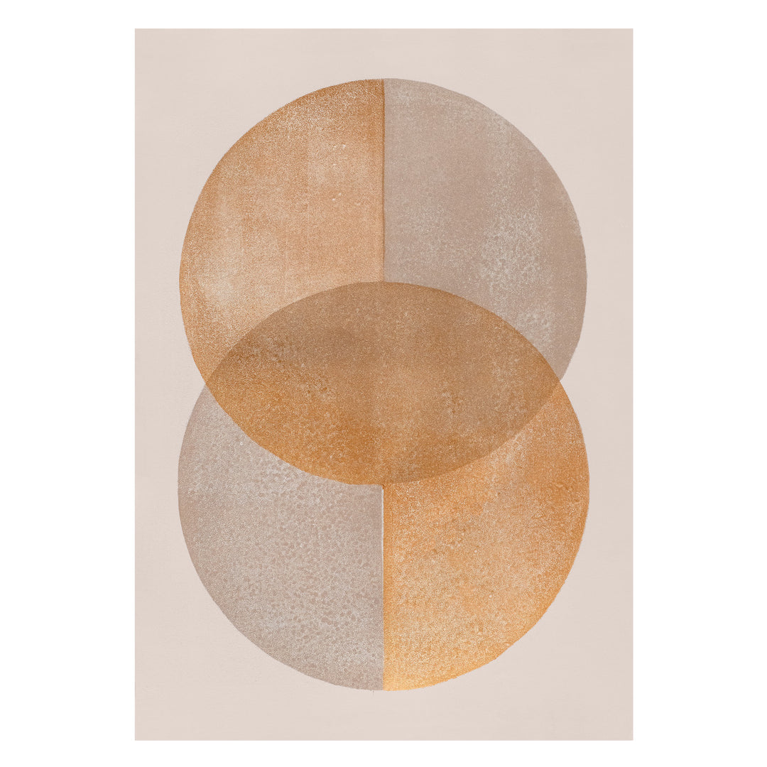 Colourful abstract art print with a golden circle by Marijn Vink