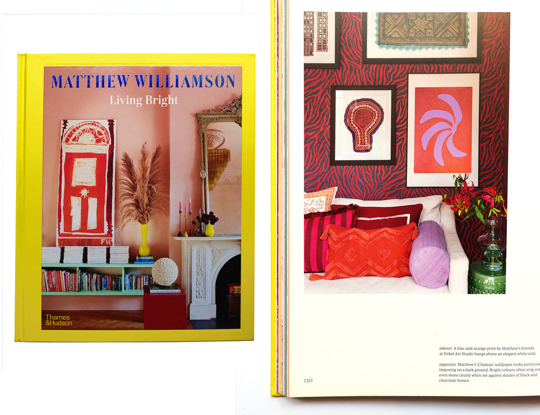 Marijn Vink artwork featured in Living Bright by Matthew Williamson, surrounded by colourful maximalist interior design and bold pattern.