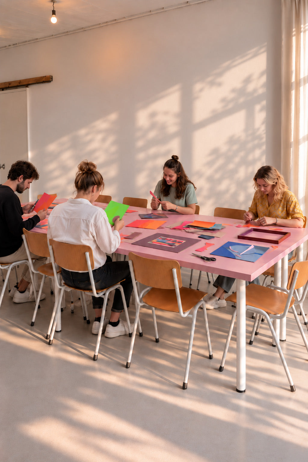 Colourful collage art workshop in Marijn Vink’s artist studio in Zeist near Utrecht, led by the former co-founder of Enkel Art Studio.