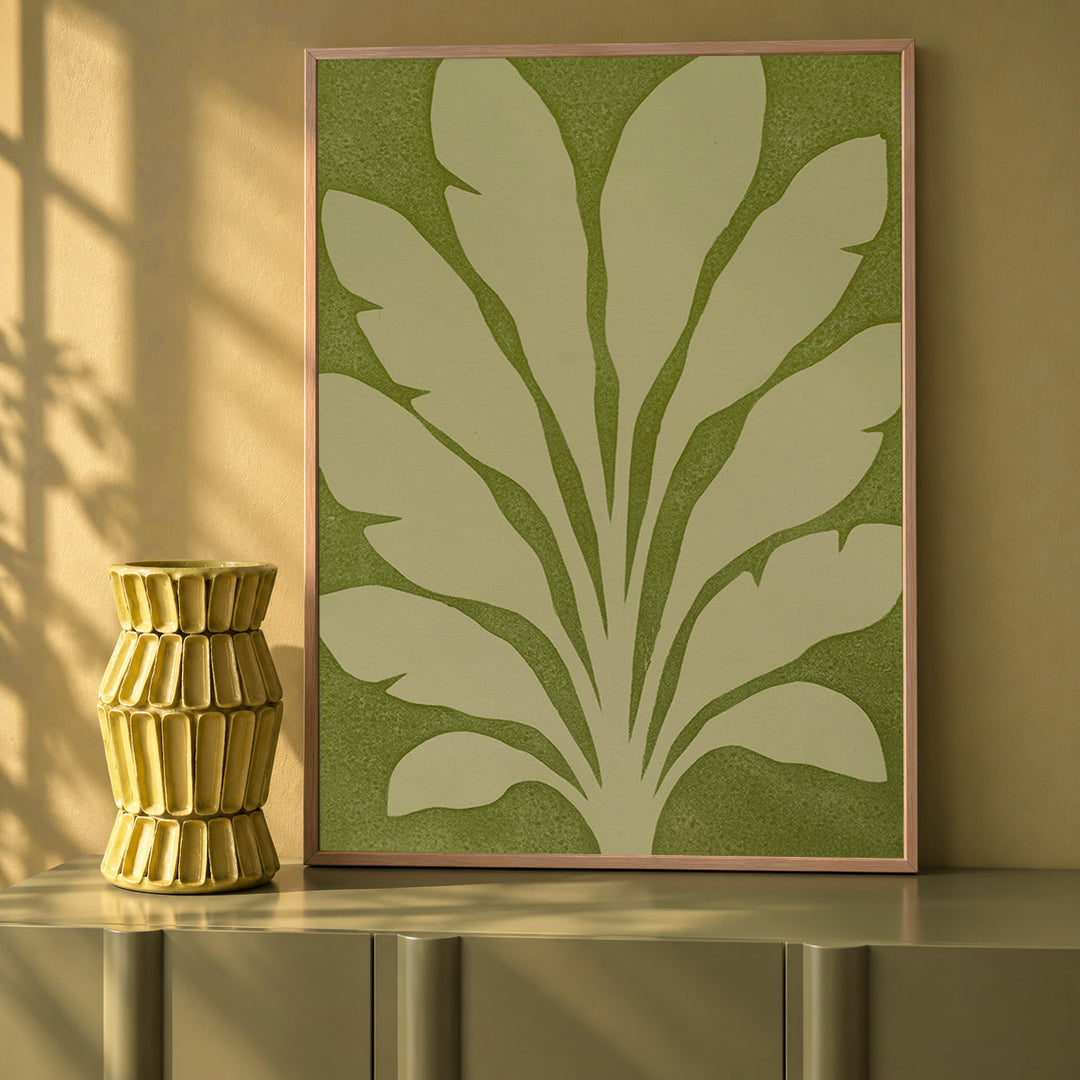 Colourful banana plant leaves botanical art print by Marijn Vink, former co-founder of Enkel Art Studio, modern botanical wall art for colourful interiors