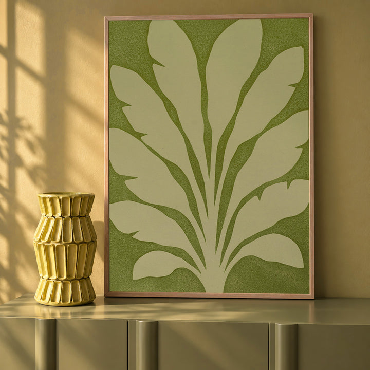 Colourful banana plant leaves botanical art print by Marijn Vink, former co-founder of Enkel Art Studio, modern botanical wall art for colourful interiors